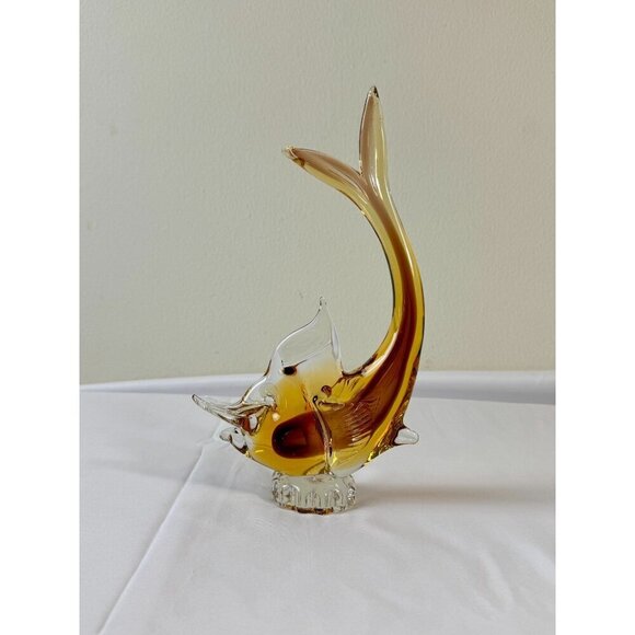 Vintage Italian Murano Glass Fish Sculpture | Amber | Hand-Blown | 9.8" Tall - Picture 2 of 9